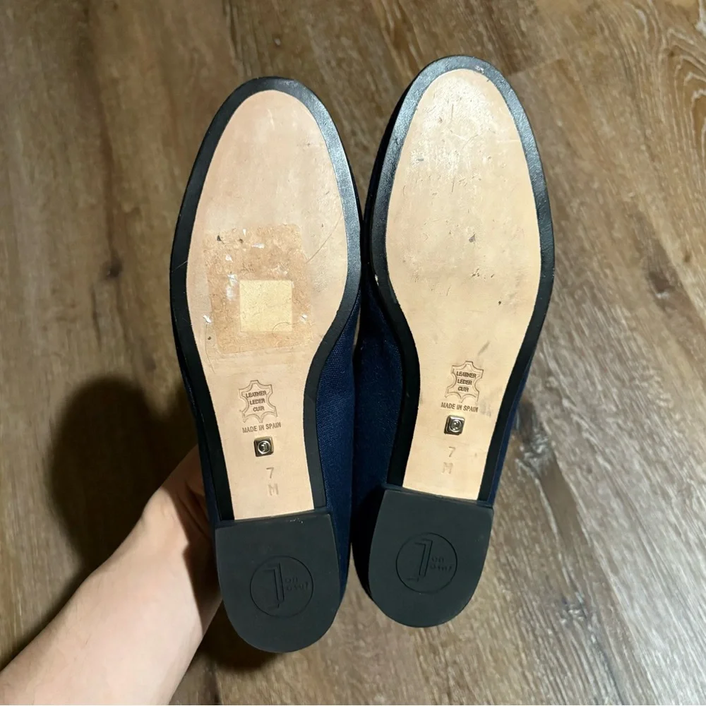 Jon Josef Spain Navy Palm Embellished Linen Loafer Slip On Size 7 Quiet Luxury